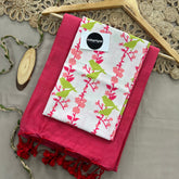 Gajri Handloom Khadi Cotton Saree With Perrot Print Blouse